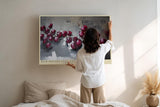 Paul Sinus Wandbild 120x80cm Stillleben rote Kirschen moderne Oelmalerei Stil grau rote Farbkontraste elegantes Kunstbild klassische Wanddekoration fuer Kueche Esszimmer Wohnzimmer