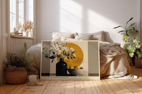 Paul Sinus Wandbild 120x80cm Stillleben Vase Blumen Zitronen modern beige gelb Kunstdruck grosses Kunstbild stilvolle Wanddekoration fuer Wohnzimmer Kueche Esszimmer Büro