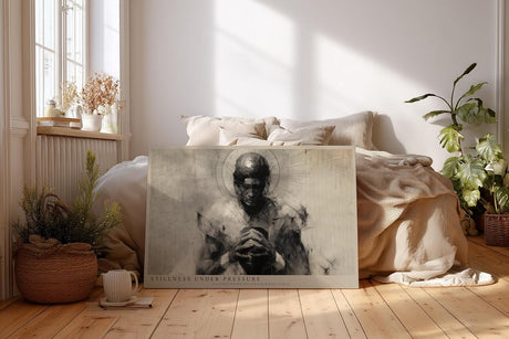 Paul Sinus Wandbild 120x80cm Stillness under Pressure Monochrome Figur Kunst mit gefalteten Haenden Moderne Ausdrucks Kunst fuer Wohnzimmer und Büro