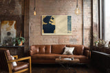 Paul Sinus Wandbild 120x80cm Stilvolle Frauen Silhouette mit Sonnenbrille Retro Kunst in Beige und Blau fuer moderne Wohnräume