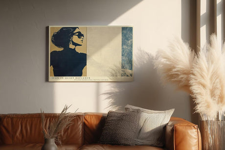 Paul Sinus Wandbild 120x80cm Stilvolle Frauen Silhouette mit Sonnenbrille Retro Kunst in Beige und Blau fuer moderne Wohnräume