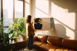 Paul Sinus Wandbild 120x80cm Stilvolle Frauen Silhouette mit Sonnenbrille Retro Kunst in Beige und Blau fuer moderne Wohnräume