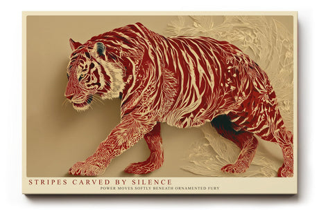 Paul Sinus Wandbild 120x80cm Stilvoller Tiger in Ornamentstruktur Moderne Tierkunst in Rot und Naturtoenen fuer ausdrucksstarke Wohnräume