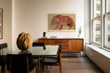 Paul Sinus Wandbild 120x80cm Stilvoller Tiger in Ornamentstruktur Moderne Tierkunst in Rot und Naturtoenen fuer ausdrucksstarke Wohnräume