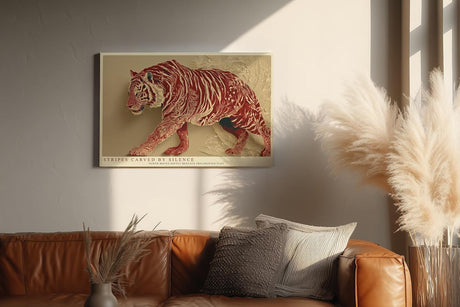 Paul Sinus Wandbild 120x80cm Stilvoller Tiger in Ornamentstruktur Moderne Tierkunst in Rot und Naturtoenen fuer ausdrucksstarke Wohnräume