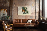 Paul Sinus Wandbild 120x80cm stilvolles Frauenportrait moderne Illustration mit gruener Kopfbedeckung elegante Kunst Wanddekoration fuer Wohnzimmer Schlafzimmer Büro Flur
