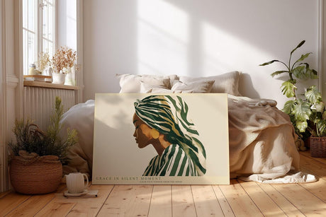 Paul Sinus Wandbild 120x80cm stilvolles Frauenportrait moderne Illustration mit gruener Kopfbedeckung elegante Kunst Wanddekoration fuer Wohnzimmer Schlafzimmer Büro Flur