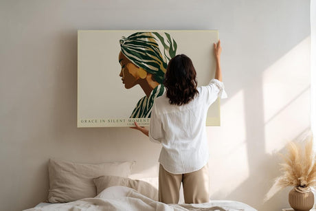 Paul Sinus Wandbild 120x80cm stilvolles Frauenportrait moderne Illustration mit gruener Kopfbedeckung elegante Kunst Wanddekoration fuer Wohnzimmer Schlafzimmer Büro Flur