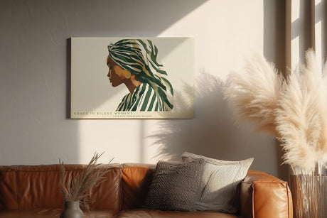 Paul Sinus Wandbild 120x80cm stilvolles Frauenportrait moderne Illustration mit gruener Kopfbedeckung elegante Kunst Wanddekoration fuer Wohnzimmer Schlafzimmer Büro Flur
