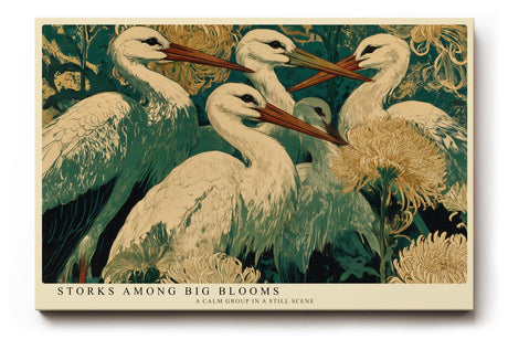 Paul Sinus Wandbild 120x80cm Störche zwischen grossen Blumen Botanische Vogelkunst Wanddekoration
