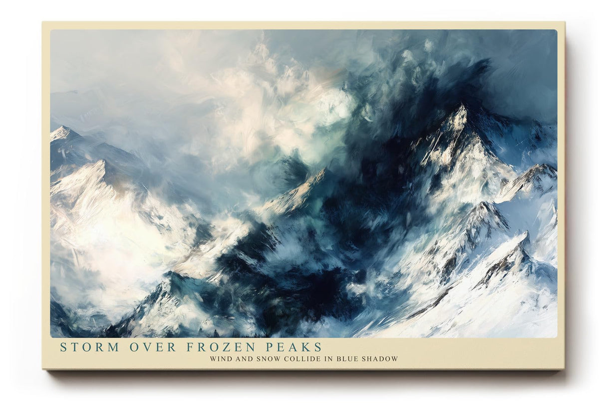 Paul Sinus Wandbild 120x80cm Storm Over Frozen Peaks dramatische Schneebirge Landschaft moderne Natur Kunst Poster für Wohnzimmer Büro