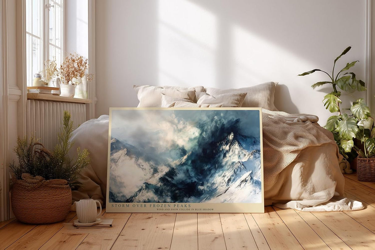 Paul Sinus Wandbild 120x80cm Storm Over Frozen Peaks dramatische Schneebirge Landschaft moderne Natur Kunst Poster für Wohnzimmer Büro