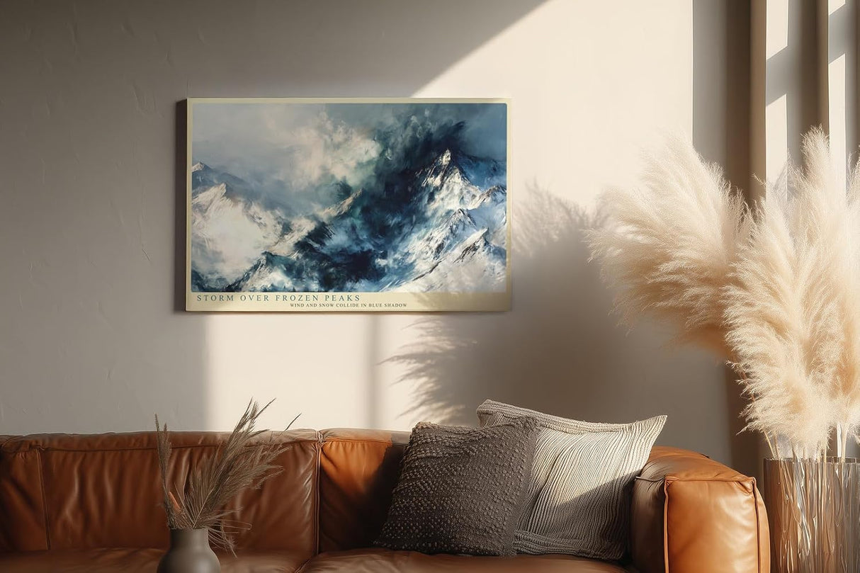 Paul Sinus Wandbild 120x80cm Storm Over Frozen Peaks dramatische Schneebirge Landschaft moderne Natur Kunst Poster für Wohnzimmer Büro