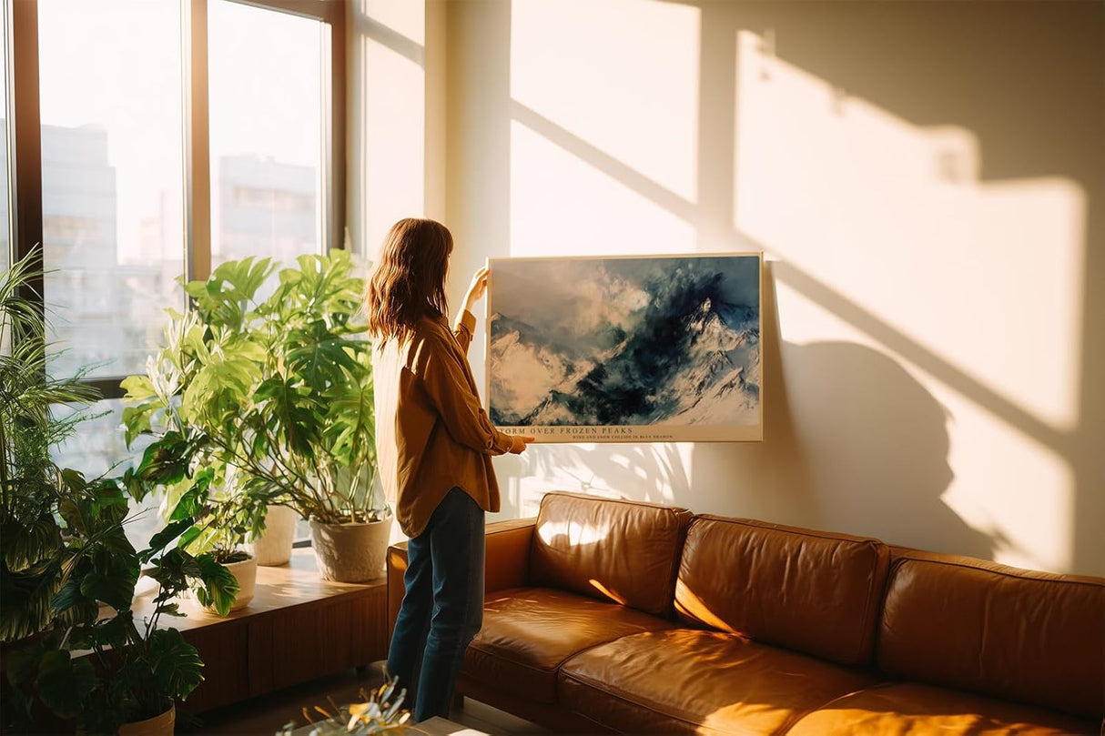 Paul Sinus Wandbild 120x80cm Storm Over Frozen Peaks dramatische Schneebirge Landschaft moderne Natur Kunst Poster für Wohnzimmer Büro