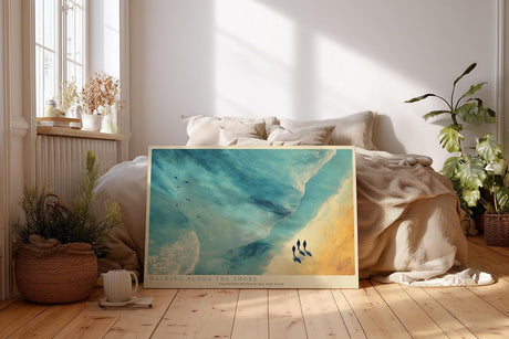 Paul Sinus Wandbild 120x80cm Strand Luftperspektive moderne Meereslandschaft blau beige Kunst grosses Landschaftsbild stilvolle Wanddekoration fuer Wohnzimmer Büro