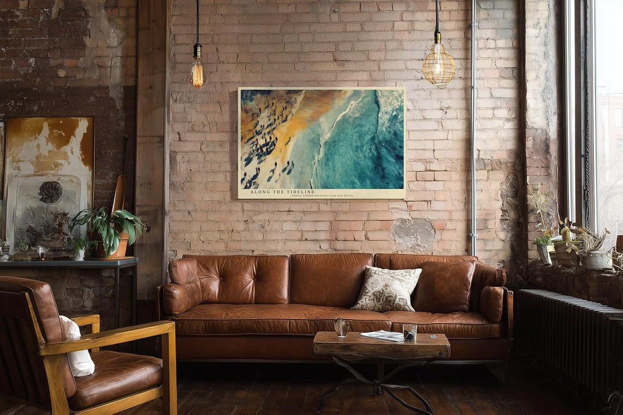 Paul Sinus Wandbild 120x80cm Strand und Meer Luftaufnahme moderne Kueste Kunst Leinwand Wanddekoration dynamische Meereslandschaft fuer Wohnzimmer Büro