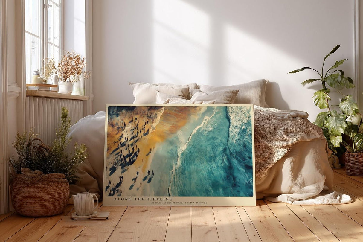 Paul Sinus Wandbild 120x80cm Strand und Meer Luftaufnahme moderne Kueste Kunst Leinwand Wanddekoration dynamische Meereslandschaft fuer Wohnzimmer Büro