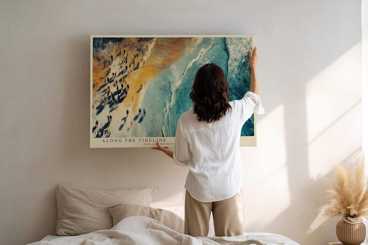Paul Sinus Wandbild 120x80cm Strand und Meer Luftaufnahme moderne Kueste Kunst Leinwand Wanddekoration dynamische Meereslandschaft fuer Wohnzimmer Büro