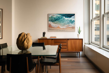 Paul Sinus Wandbild 120x80cm Strand und Wellen Luftaufnahme Ozean Natur Fotokunst mit Tuerkisem Wasser