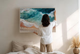Paul Sinus Wandbild 120x80cm Strand und Wellen Luftaufnahme Ozean Natur Fotokunst mit Tuerkisem Wasser