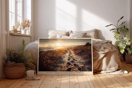 Paul Sinus Wandbild 120x80cm Strandweg bei Sonnenuntergang Ostsee Landschaft warmes Abendlicht Naturfotografie stilvolle Wanddekoration fuer Wohnzimmer Büro