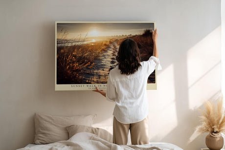 Paul Sinus Wandbild 120x80cm Strandweg bei Sonnenuntergang Ostsee Landschaft warmes Abendlicht Naturfotografie stilvolle Wanddekoration fuer Wohnzimmer Büro