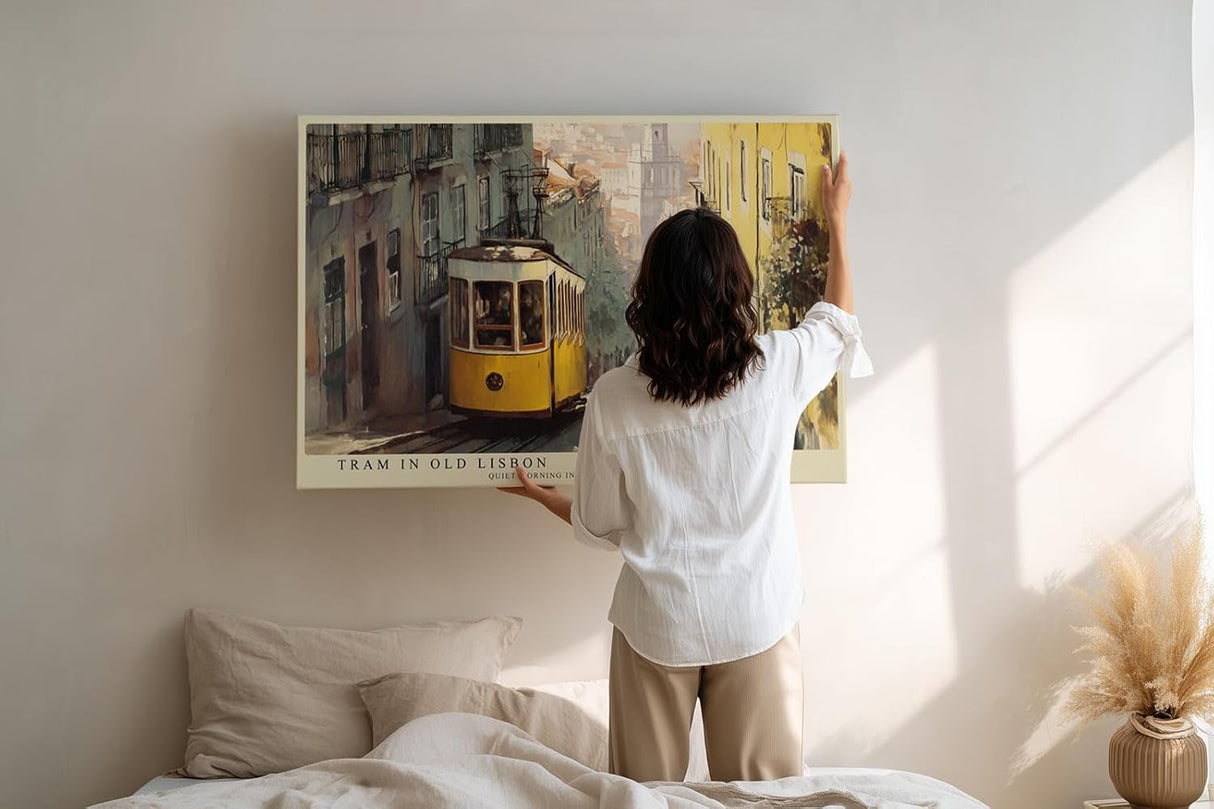 Paul Sinus Wandbild 120x80cm Straßenbahn in Lissabon – Mediterrane Stadtszene mit historischer Architektur