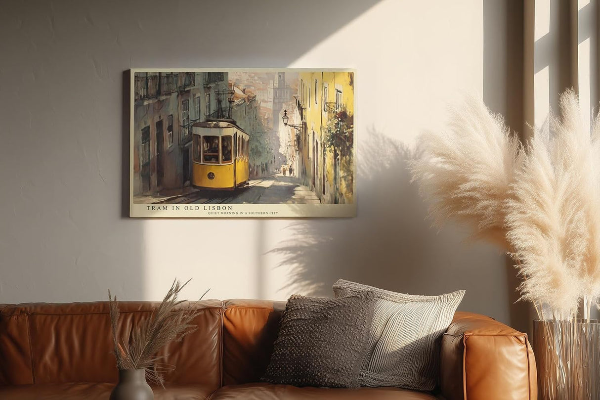 Paul Sinus Wandbild 120x80cm Straßenbahn in Lissabon – Mediterrane Stadtszene mit historischer Architektur