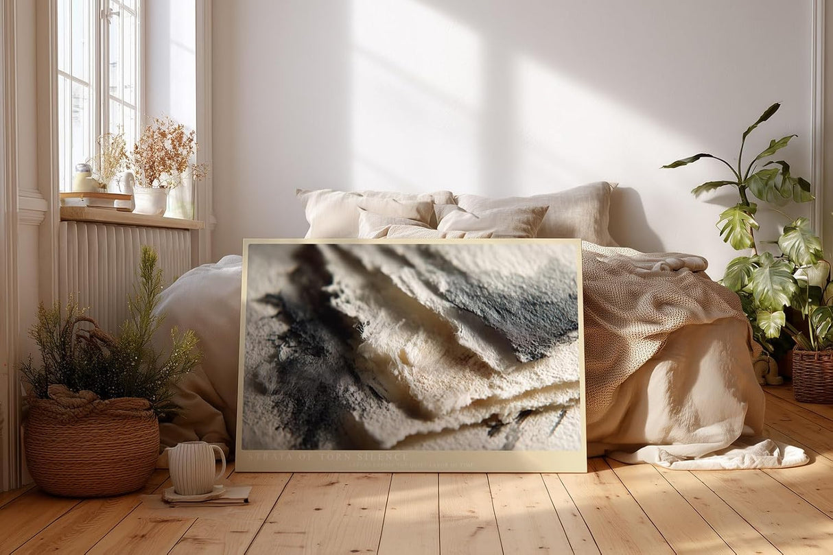 Paul Sinus Wandbild 120x80cm Strata of Torn Silence Abstrakte Papierstruktur Kunst in Naturtoenen Modernes Design Wandbild 120x80cm fuer Wohnzimmer und Büro
