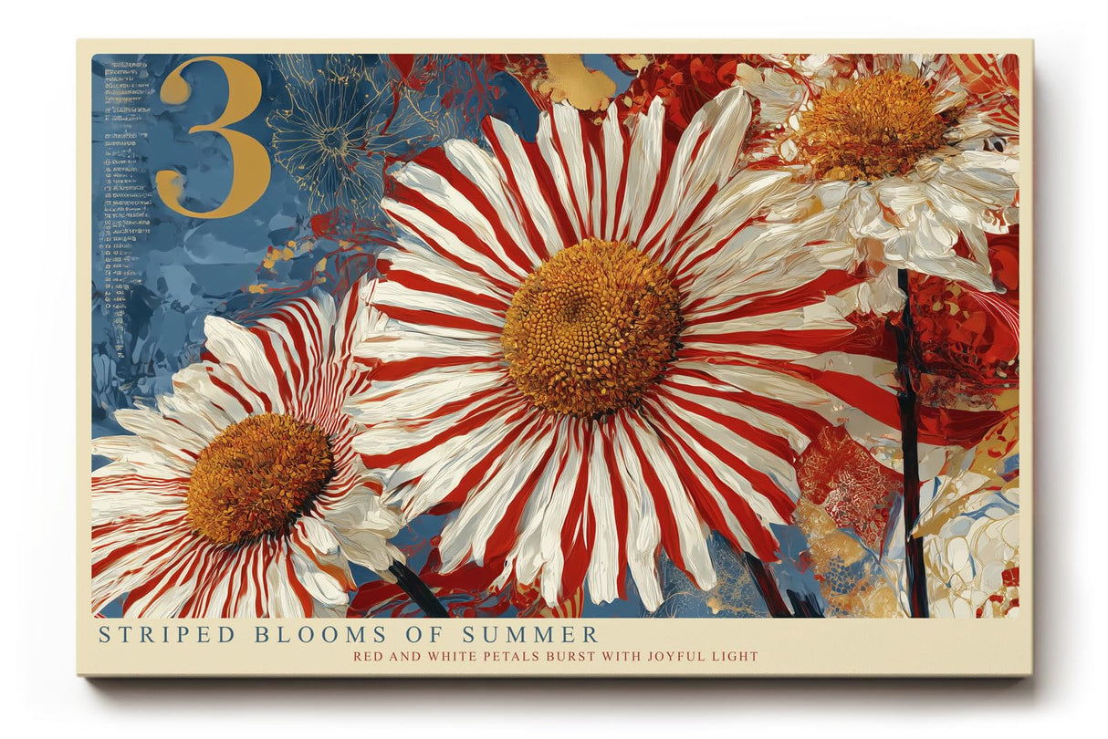 Paul Sinus Wandbild 120x80cm Striped Blooms of Summer moderne Blumen Kunst rote und weiße Blüten Poster für Wohnzimmer Schlafzimmer