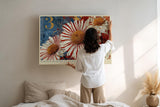 Paul Sinus Wandbild 120x80cm Striped Blooms of Summer moderne Blumen Kunst rote und weiße Blüten Poster für Wohnzimmer Schlafzimmer
