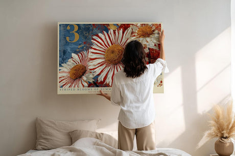 Paul Sinus Wandbild 120x80cm Striped Blooms of Summer moderne Blumen Kunst rote und weiße Blüten Poster für Wohnzimmer Schlafzimmer