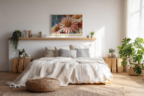 Paul Sinus Wandbild 120x80cm Striped Blooms of Summer moderne Blumen Kunst rote und weiße Blüten Poster für Wohnzimmer Schlafzimmer