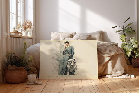 Paul Sinus Wandbild 120x80cm Suit Smoke and Bulldog Eleganter Mann mit Bulldogge Vintage Stil Kunst fuer Wohnzimmer Büro und Loft