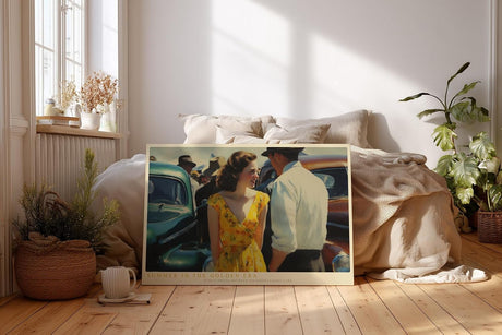 Paul Sinus Wandbild 120x80cm Summer in the Golden Era Vintage Paar mit Oldtimer Klassische Sommer Szene Retro Kunst fuer Wohnzimmer und Büro