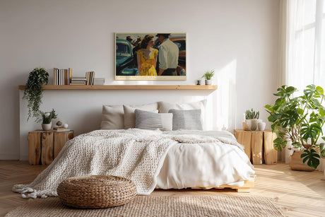 Paul Sinus Wandbild 120x80cm Summer in the Golden Era Vintage Paar mit Oldtimer Klassische Sommer Szene Retro Kunst fuer Wohnzimmer und Büro