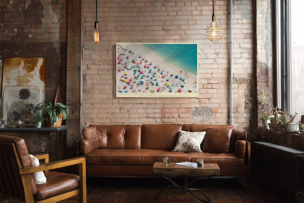 Paul Sinus Wandbild Summer Mosaic by the Sea farbenfrohes Strandmotiv mit Sonnenschirmen und Urlaubsstimmung