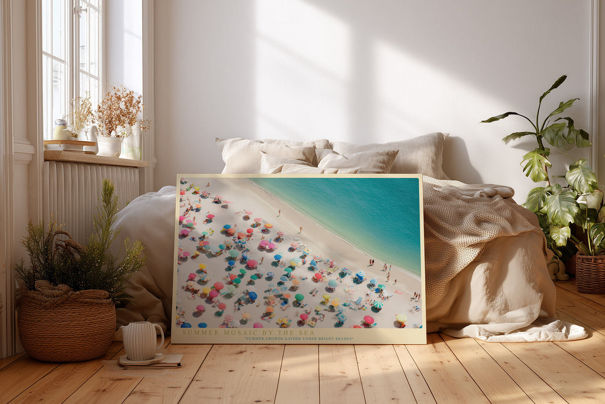 Paul Sinus Wandbild Summer Mosaic by the Sea farbenfrohes Strandmotiv mit Sonnenschirmen und Urlaubsstimmung