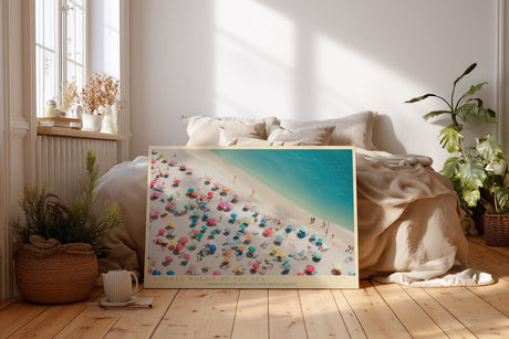 Paul Sinus Wandbild Summer Mosaic by the Sea farbenfrohes Strandmotiv mit Sonnenschirmen und Urlaubsstimmung