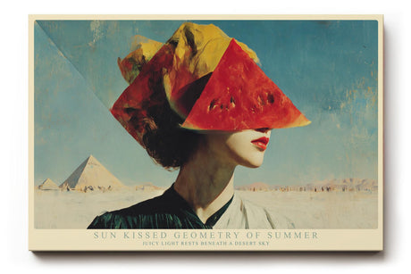 Paul Sinus Wandbild 120x80cm Sun Kissed Geometry of Summer surrealistisches Frauenportrait mit Wassermelone modernes Poster für Wohnzimmer Büro