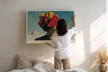 Paul Sinus Wandbild 120x80cm Sun Kissed Geometry of Summer surrealistisches Frauenportrait mit Wassermelone modernes Poster für Wohnzimmer Büro