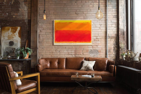 Paul Sinus Wandbild 120x80cm Sunfire Above Crimson Quiet Abstrakte Farbkunst in Orange und Rot Modernes Kunstbild fuer Wohnzimmer Schlafzimmer und Büro