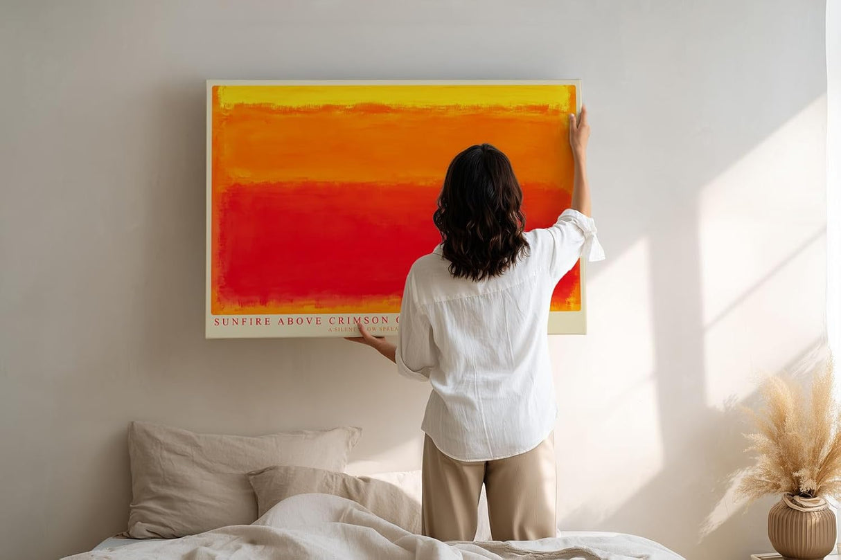 Paul Sinus Wandbild 120x80cm Sunfire Above Crimson Quiet Abstrakte Farbkunst in Orange und Rot Modernes Kunstbild fuer Wohnzimmer Schlafzimmer und Büro