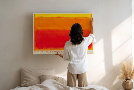 Paul Sinus Wandbild 120x80cm Sunfire Above Crimson Quiet Abstrakte Farbkunst in Orange und Rot Modernes Kunstbild fuer Wohnzimmer Schlafzimmer und Büro