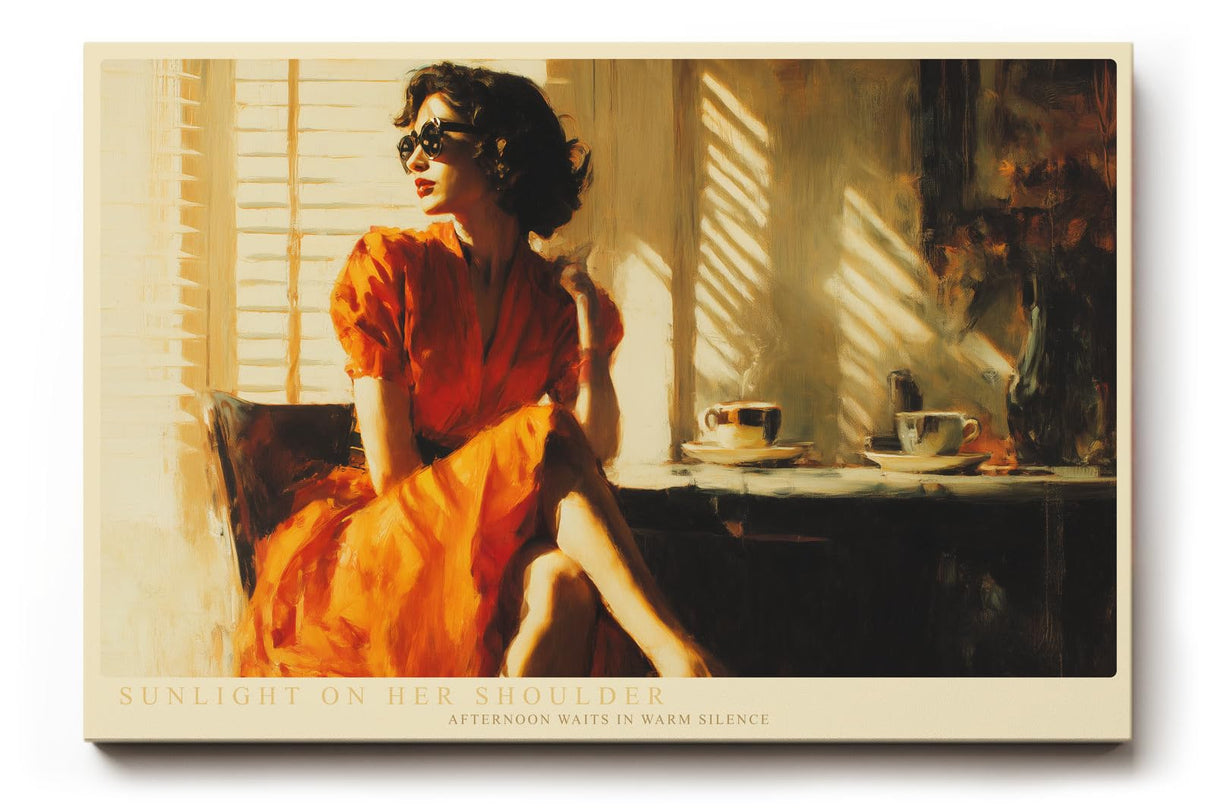 Paul Sinus Wandbild 120x80cm Sunlight on Her Shoulder Elegante Frau im Sonnenlicht Vintage Kaffee Szene Kunst fuer Wohnzimmer Schlafzimmer und Büro