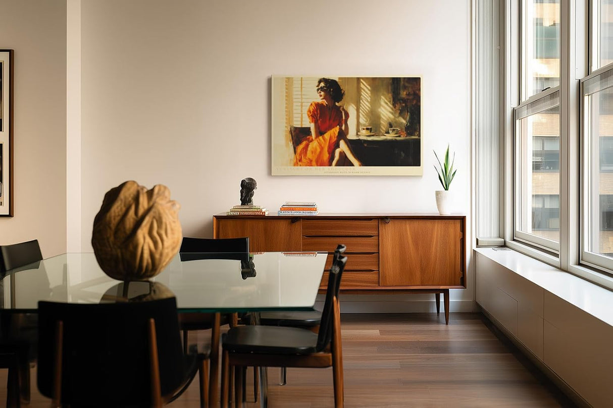 Paul Sinus Wandbild 120x80cm Sunlight on Her Shoulder Elegante Frau im Sonnenlicht Vintage Kaffee Szene Kunst fuer Wohnzimmer Schlafzimmer und Büro