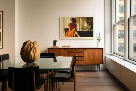 Paul Sinus Wandbild 120x80cm Sunlight on Her Shoulder Elegante Frau im Sonnenlicht Vintage Kaffee Szene Kunst fuer Wohnzimmer Schlafzimmer und Büro