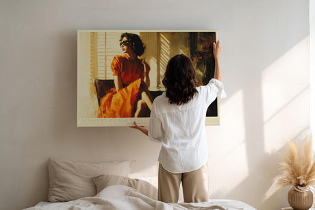 Paul Sinus Wandbild 120x80cm Sunlight on Her Shoulder Elegante Frau im Sonnenlicht Vintage Kaffee Szene Kunst fuer Wohnzimmer Schlafzimmer und Büro