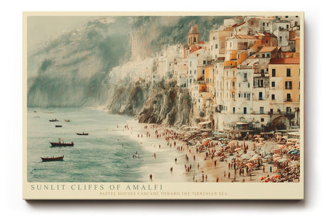 Paul Sinus Wandbild 120x80cm Sunlit Cliffs of Amalfi mediterrane Küstenstadt Landschaft Amalfi Küste Poster für Wohnzimmer Schlafzimmer Büro
