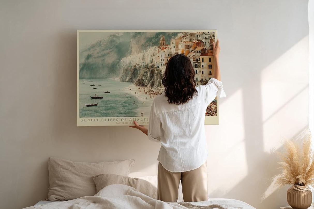 Paul Sinus Wandbild 120x80cm Sunlit Cliffs of Amalfi mediterrane Küstenstadt Landschaft Amalfi Küste Poster für Wohnzimmer Schlafzimmer Büro